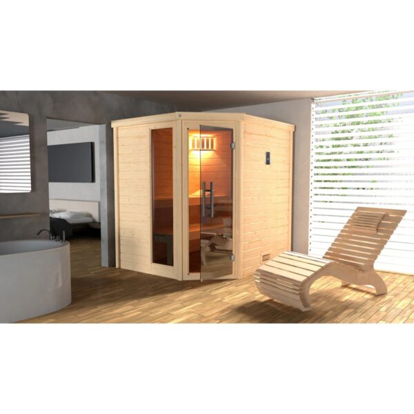 Weka Massivholzsauna Turku 1 Sparset 9 kW Kompakt Glastür/Fenster
