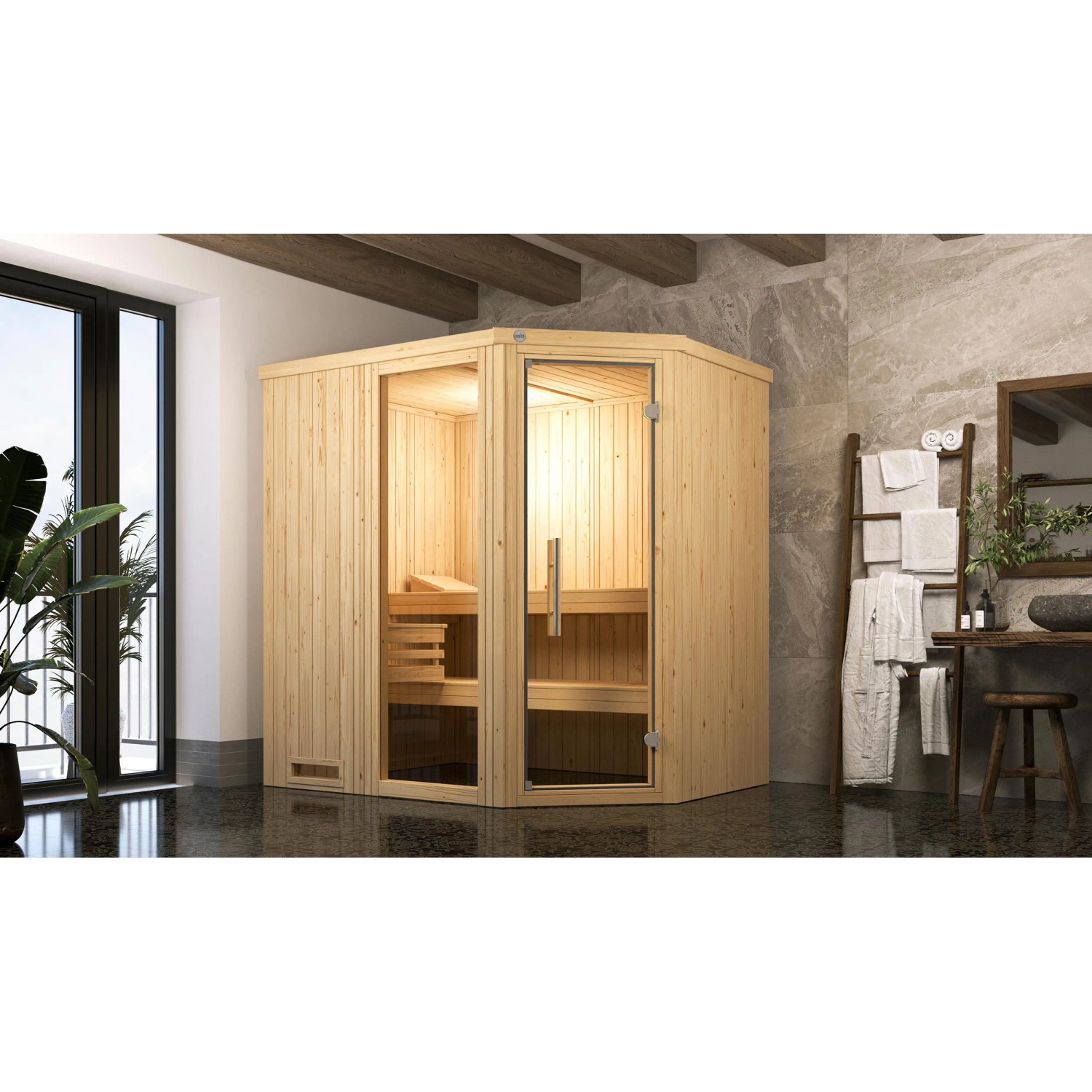 Weka Elementsauna Varberg 1 Sparset 4,5 kW BioS Glastür/Fenster