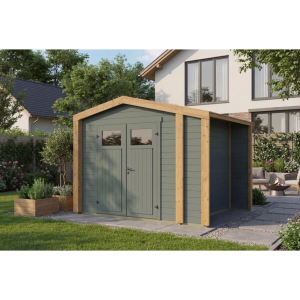 Weka Holz-Gartenhaus Killarney Satteldach Grau-Grün Lasiert 311 cm x 263 cm Weka Holz-Gartenhaus Killarney Satteldach Grau-Grün Lasiert 311 cm x 263 cm