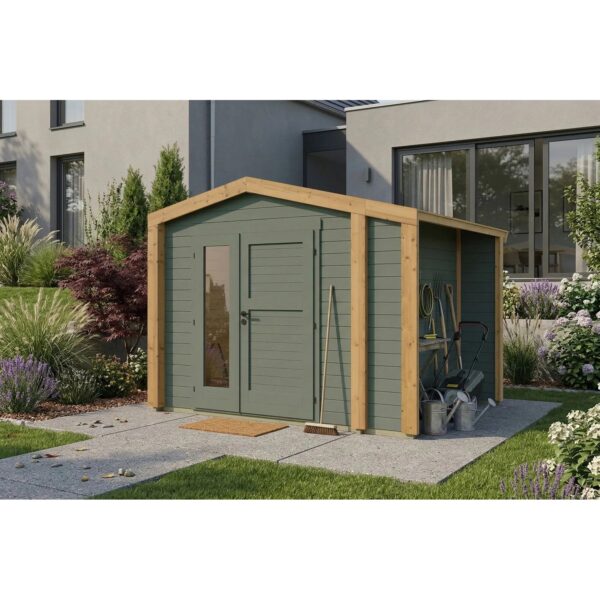 Weka Holz-Gartenhaus Killarney Satteldach Grau-Grün Lasiert 311 cm x 263 cm