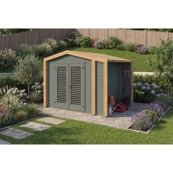 Weka Holz-Gartenhaus Killarney Satteldach Grau-Grün Lasiert 311 cm x 263 cm Weka Holz-Gartenhaus Killarney Satteldach Grau-Grün Lasiert 311 cm x 263 cm