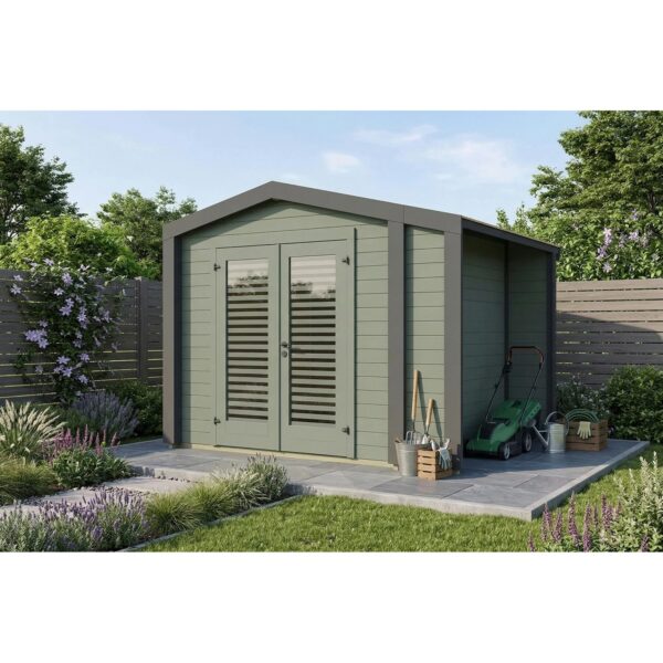 Weka Holz-Gartenhaus Killarney Satteldach Grau-Grün Lasiert 311 cm x 263 cm