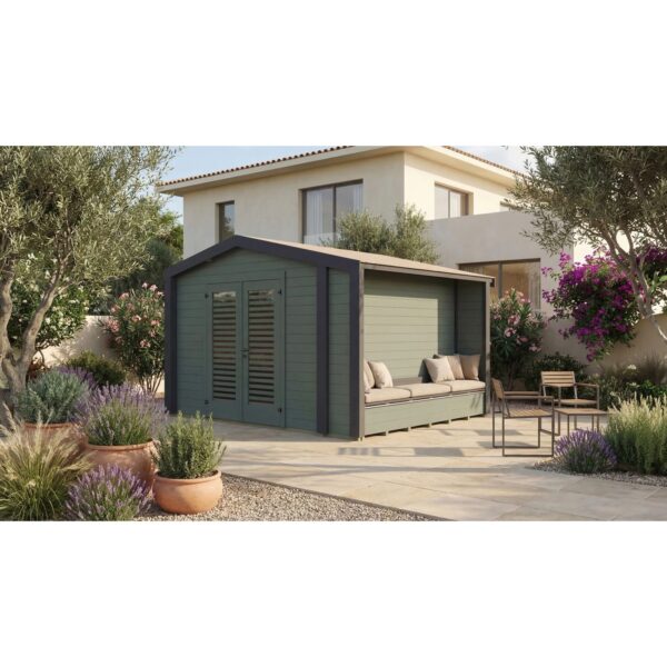 Weka Holz-Gartenhaus Killarney Satteldach Grau-Grün Lasiert 361 cm x 313 cm Weka Holz-Gartenhaus Killarney Satteldach Grau-Grün Lasiert 361 cm x 313 cm