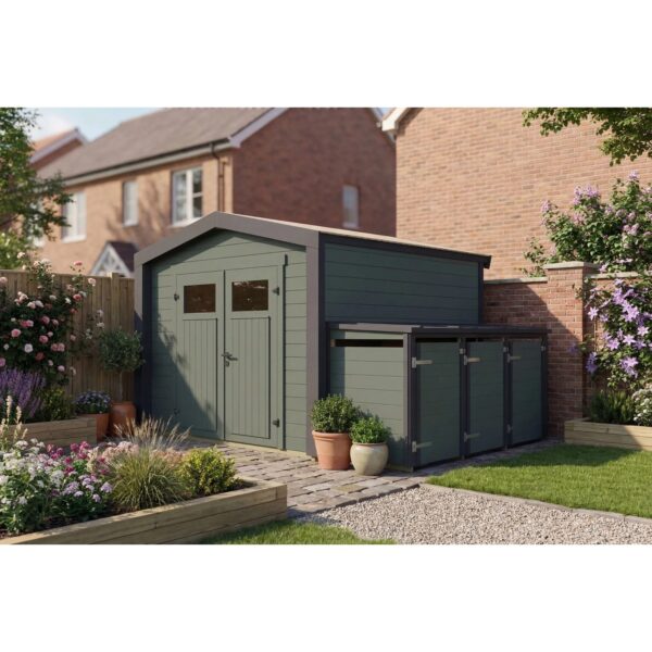 Weka Holz-Gartenhaus Killarney Satteldach Grau-Grün Lasiert 337 cm x 248 cm
