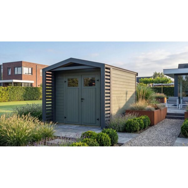 Weka Holz-Gartenhaus Killarney Satteldach Grau-Grün Lasiert 311 cm x 363 cm Weka Holz-Gartenhaus Killarney Satteldach Grau-Grün Lasiert 311 cm x 363 cm
