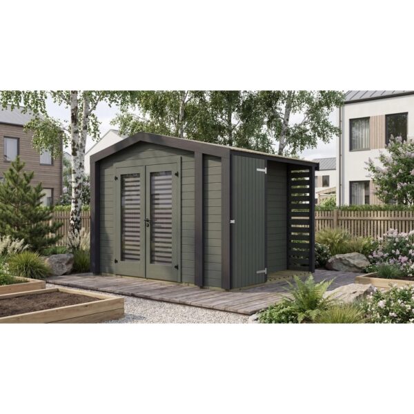 Weka Holz-Gartenhaus Killarney Satteldach Grau-Grün Lasiert 361 cm x 313 cm