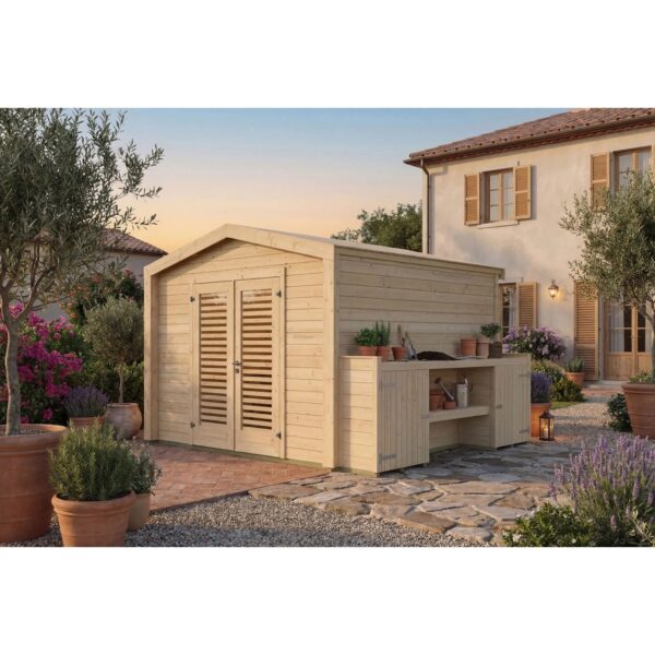Weka Holz-Gartenhaus Killarney Satteldach Natur Unbehandelt 357 cm x 313 cm