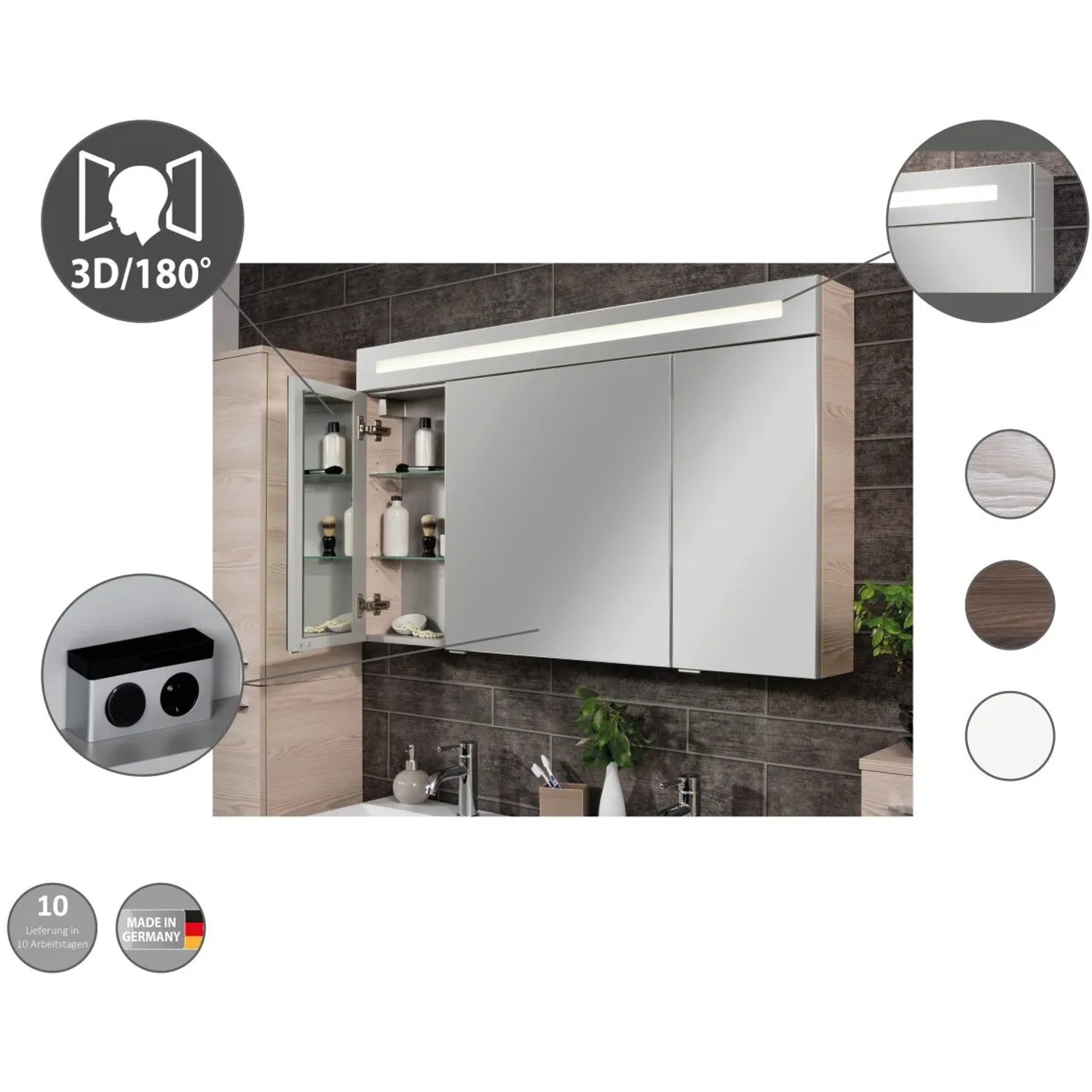 Fackelmann Badmöbel Spiegelschrank B.Clever Alaska Esche 60 cm Softclose Türen