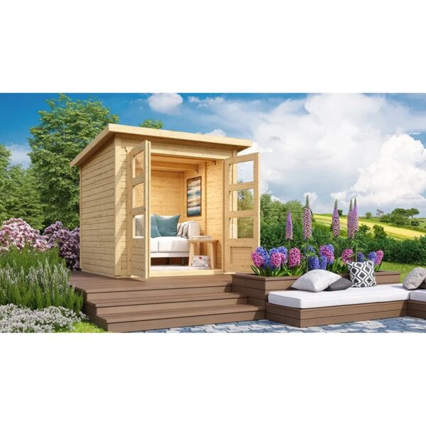 Karibu Holz-Gartenhaus Sitten Natur Pultdach Unbehandelt 182 cm x 182 cm