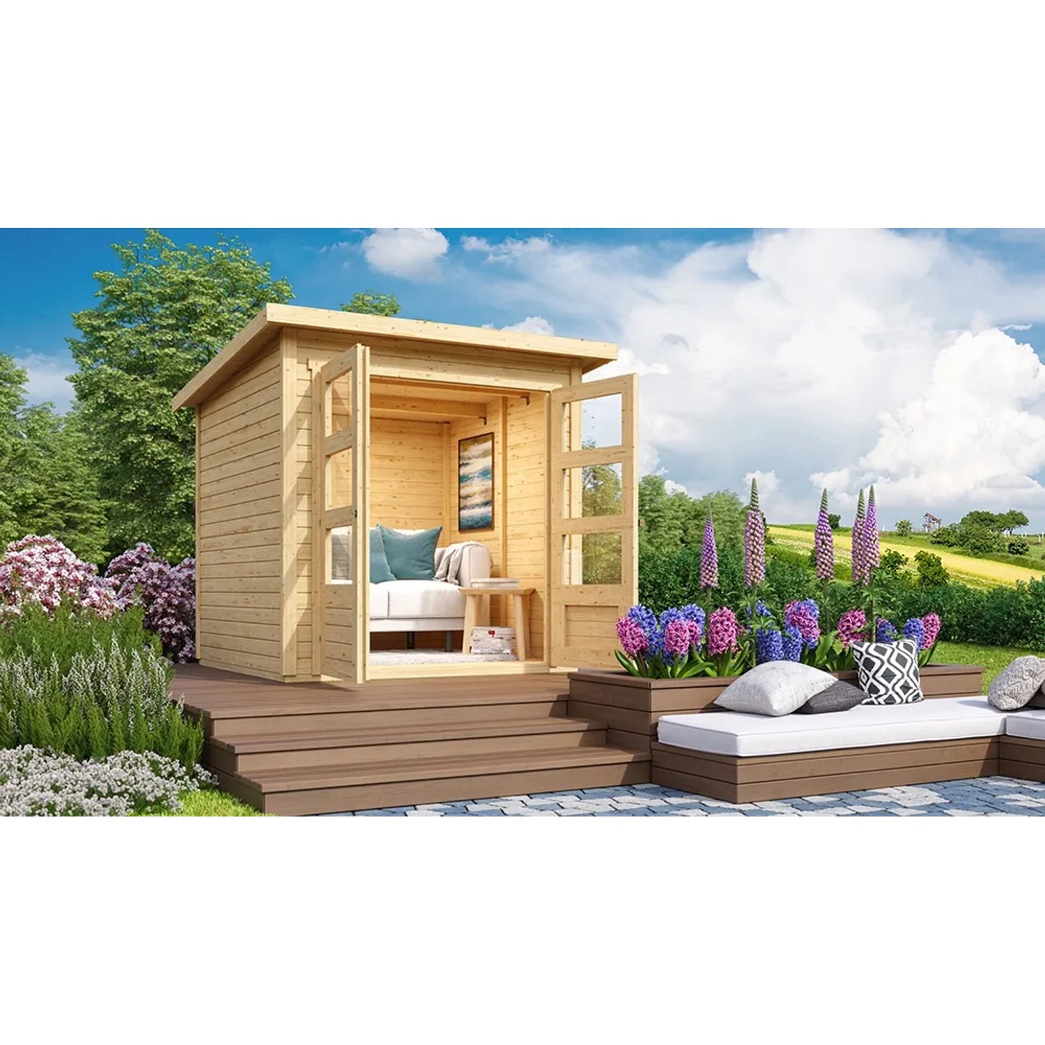 Karibu Holz-Gartenhaus Sitten Natur Pultdach Unbehandelt 182 cm x 182 cm
