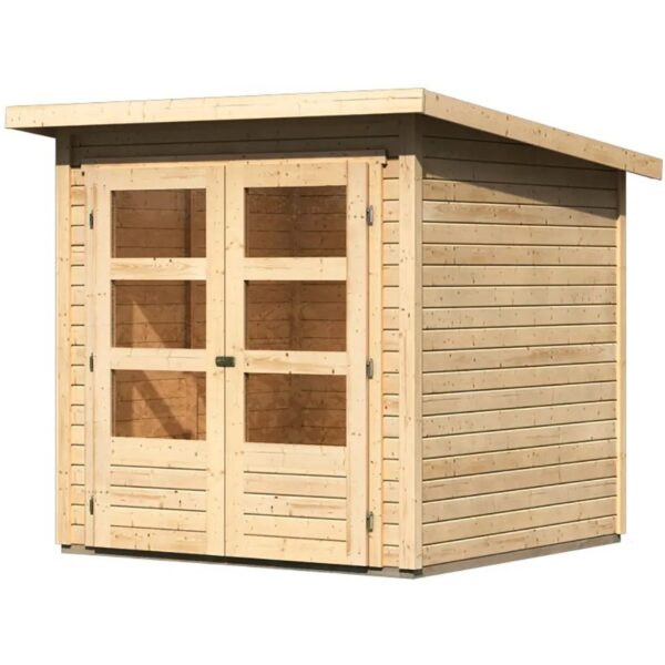 Karibu Holz-Gartenhaus Sitten Natur Pultdach Unbehandelt 182 cm x 182 cm Karibu Holz-Gartenhaus Sitten Natur Pultdach Unbehandelt 182 cm x 182 cm