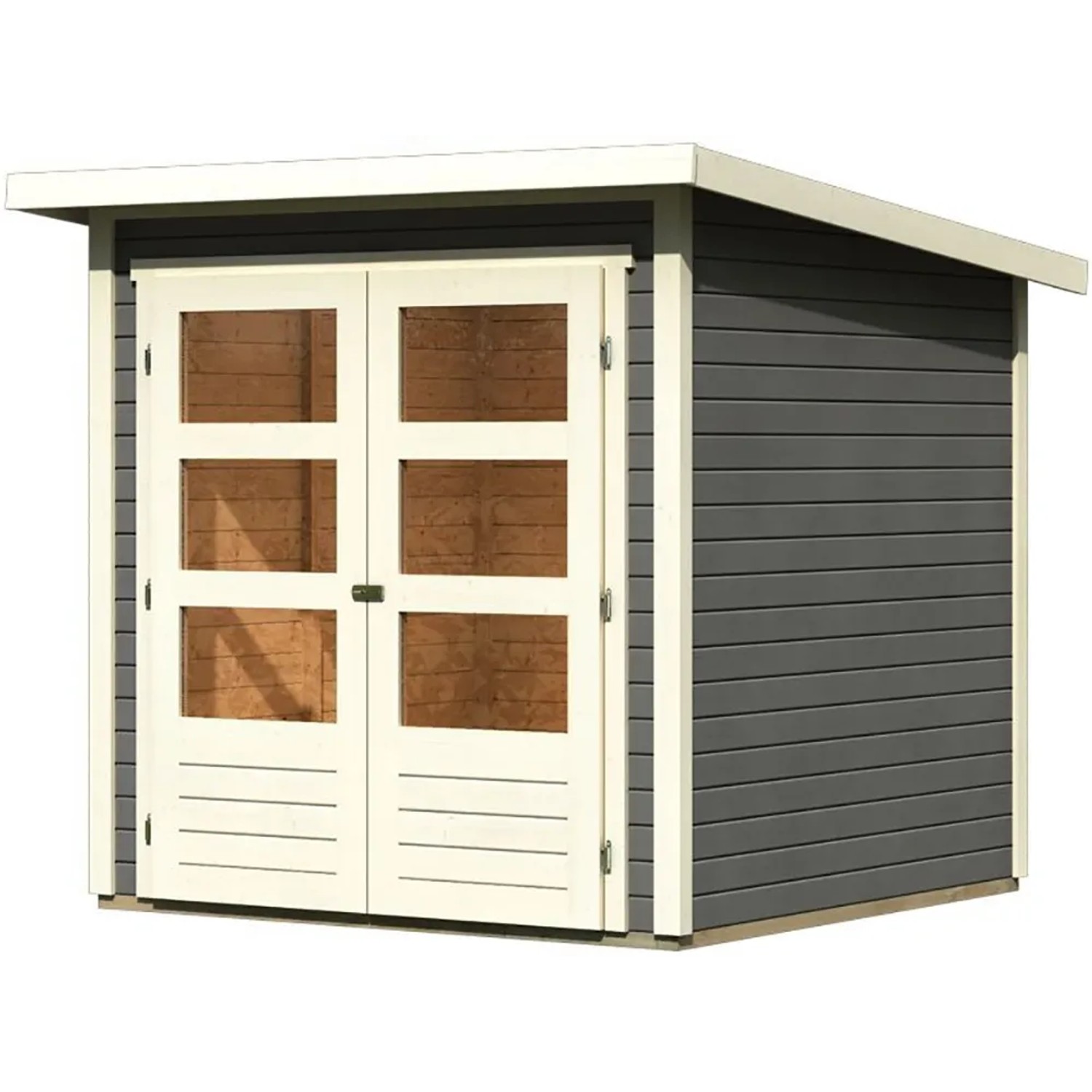 Karibu Holz-Gartenhaus Sitten Terragrau Pultdach Lackiert 182 cm x 182 cm