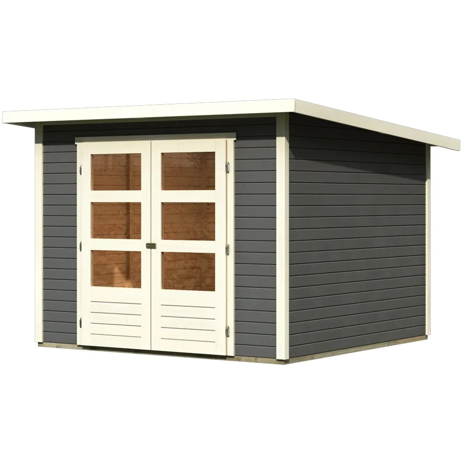 Karibu Holz-Gartenhaus Sitten Terragrau Pultdach Lackiert 242 cm x 242 cm