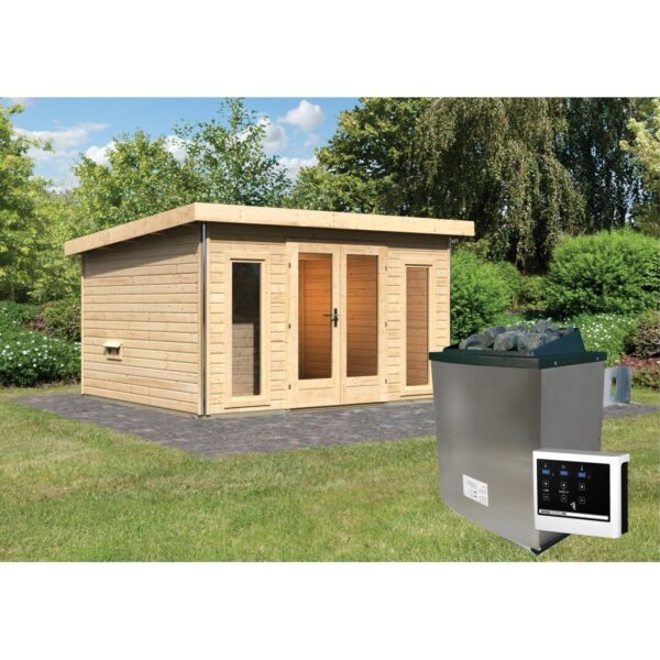 Saunahaus Magnus 2-Set A Naturbel. inkl. Ofen 9 kW ext. Strg.