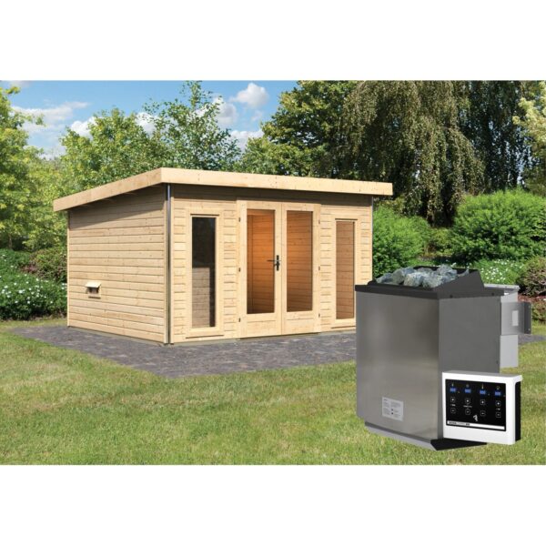Saunahaus Magnus 2-Set A Naturbel. inkl. Ofen 9 kW Bio ext. Strg.