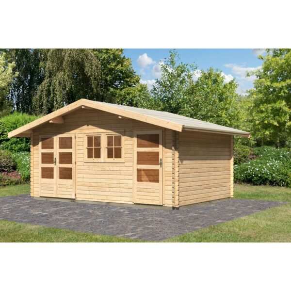 Karibu Holz-Gartenhaus Normes Natur Satteldach Unbehandelt 492 cm x 312 cm