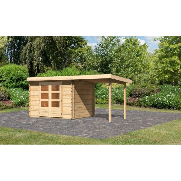 Karibu Holz-Gartenhaus Ängelholm Natur Pultdach Unbehandelt 280 cm x 220 cm