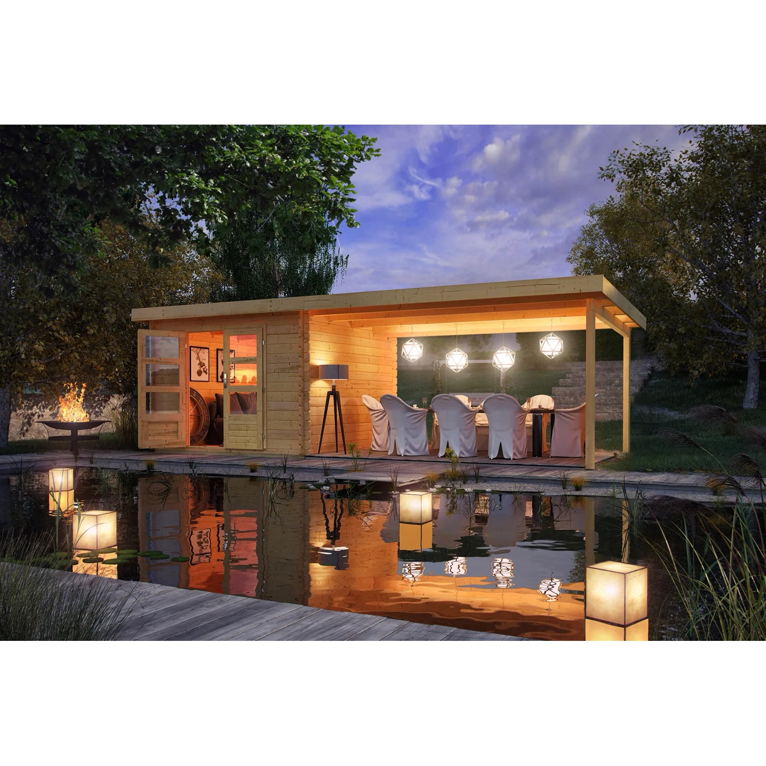 Karibu Holz-Gartenhaus Ängelholm Natur Pultdach Unbehandelt 280 cm x 280 cm