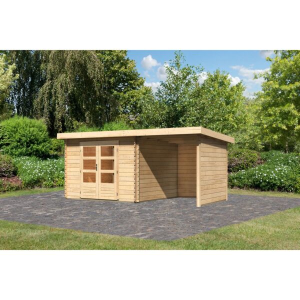 Karibu Holz-Gartenhaus Ängelholm Natur Pultdach Unbehandelt 280 cm x 280 cm