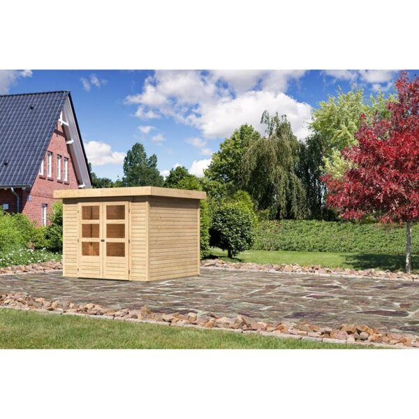 Karibu Holz-Gartenhaus Boras Natur Flachdach Unbehandelt 238 cm x 242 cm