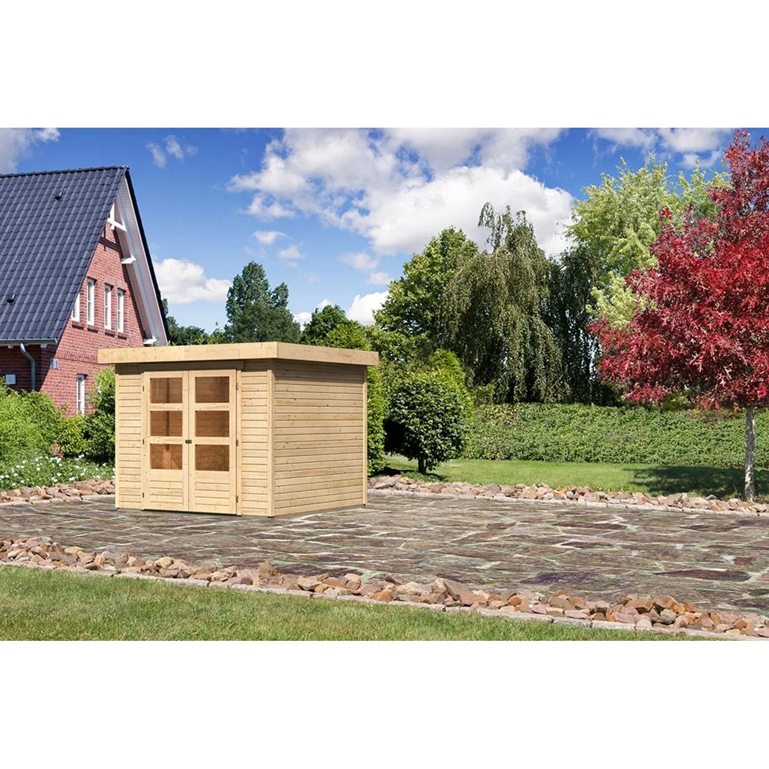 Karibu Holz-Gartenhaus Boras Natur Flachdach Unbehandelt 238 cm x 242 cm