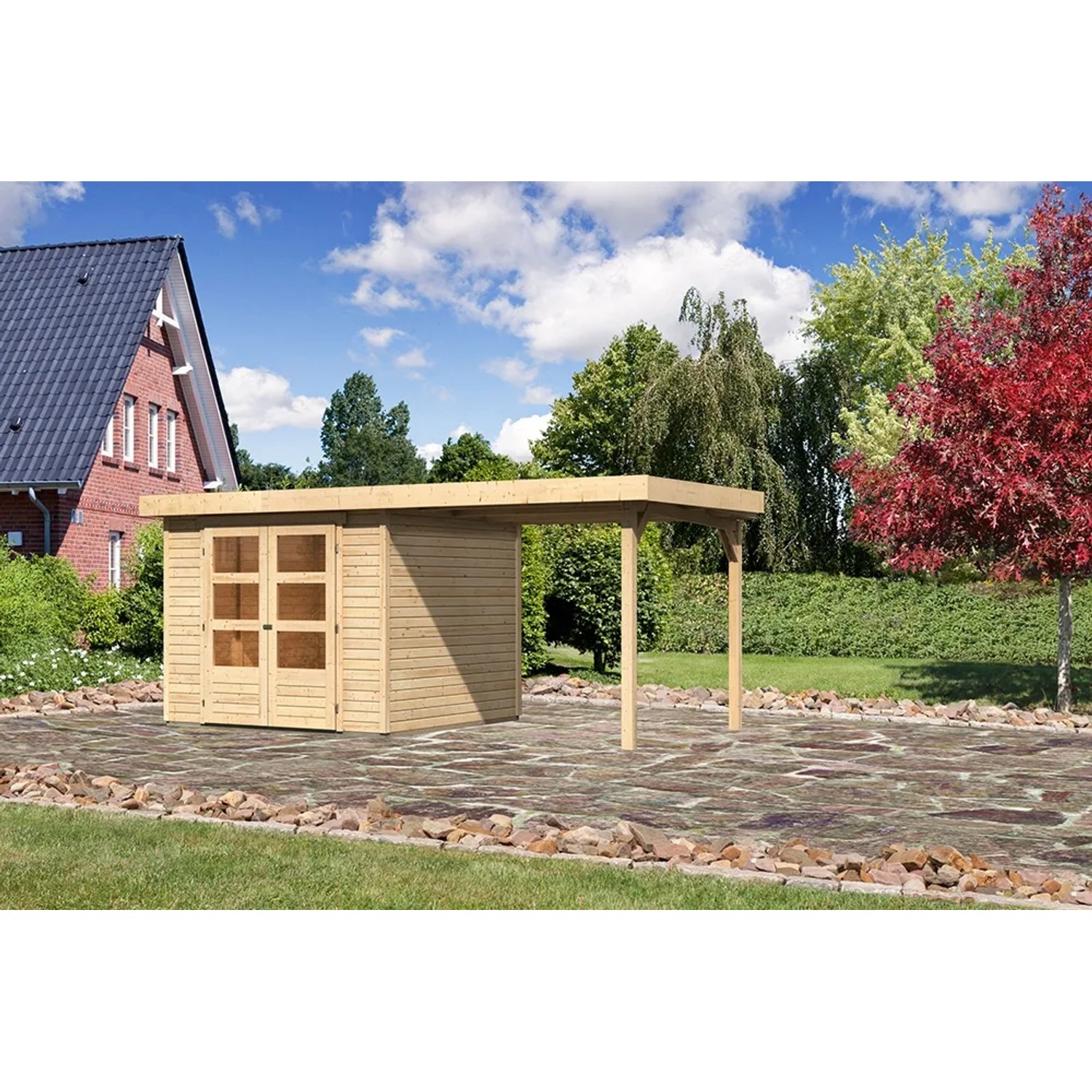 Karibu Holz-Gartenhaus Boras Natur Flachdach Unbehandelt 238 cm x 242 cm