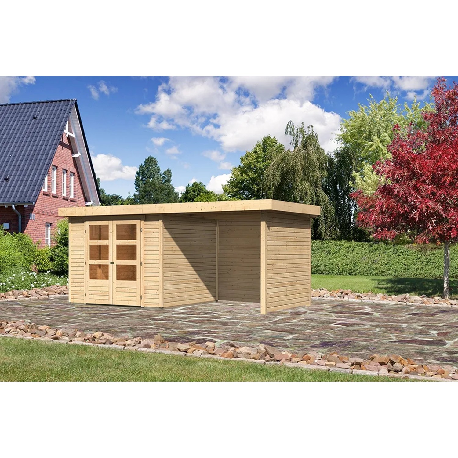 Karibu Holz-Gartenhaus Boras Natur Flachdach Unbehandelt 238 cm x 242 cm