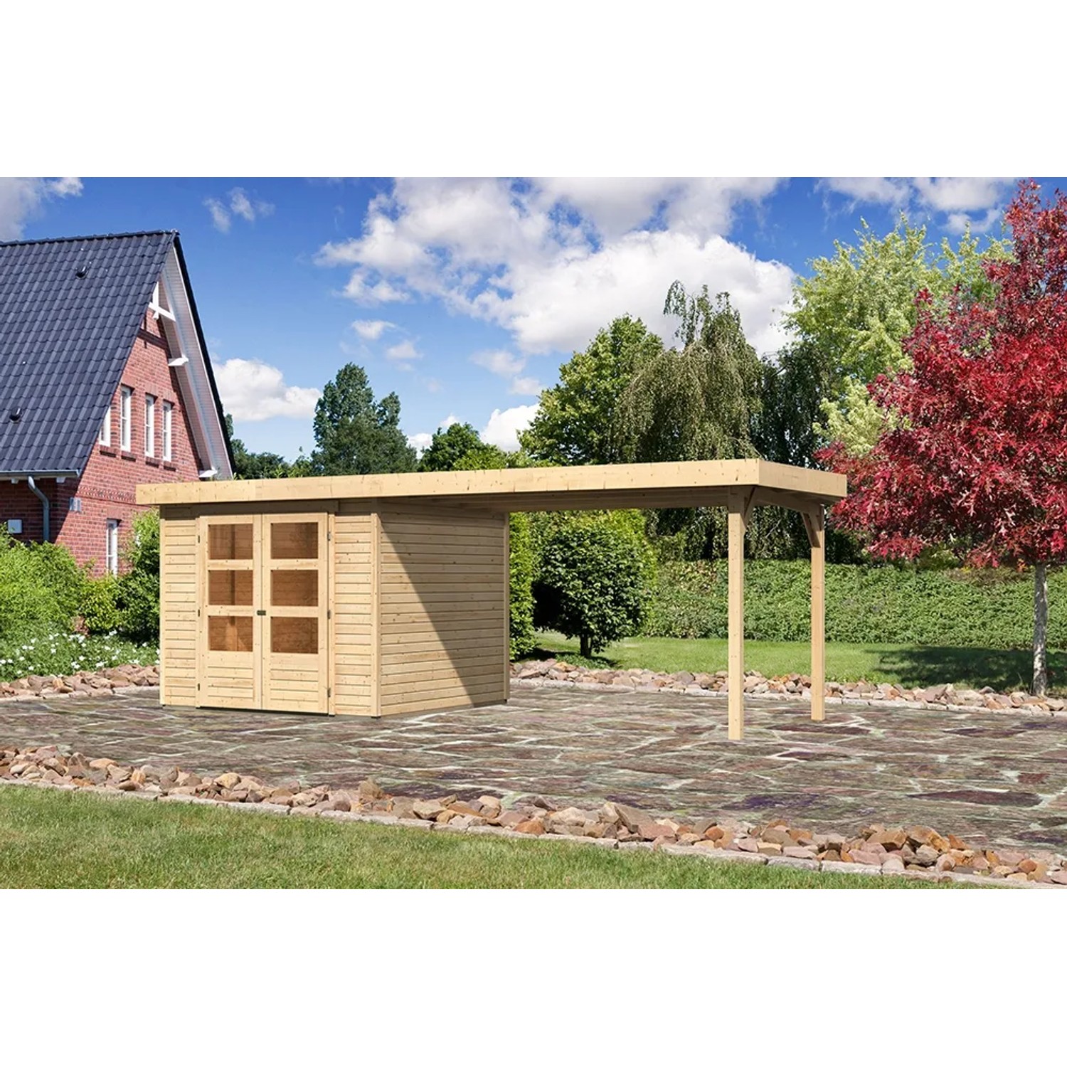 Karibu Holz-Gartenhaus Boras Natur Flachdach Unbehandelt 238 cm x 242 cm