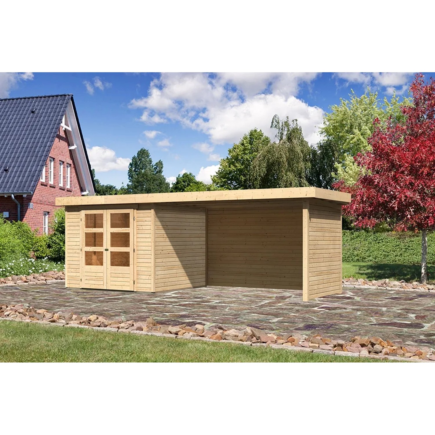 Karibu Holz-Gartenhaus Boras Natur Flachdach Unbehandelt 238 cm x 242 cm