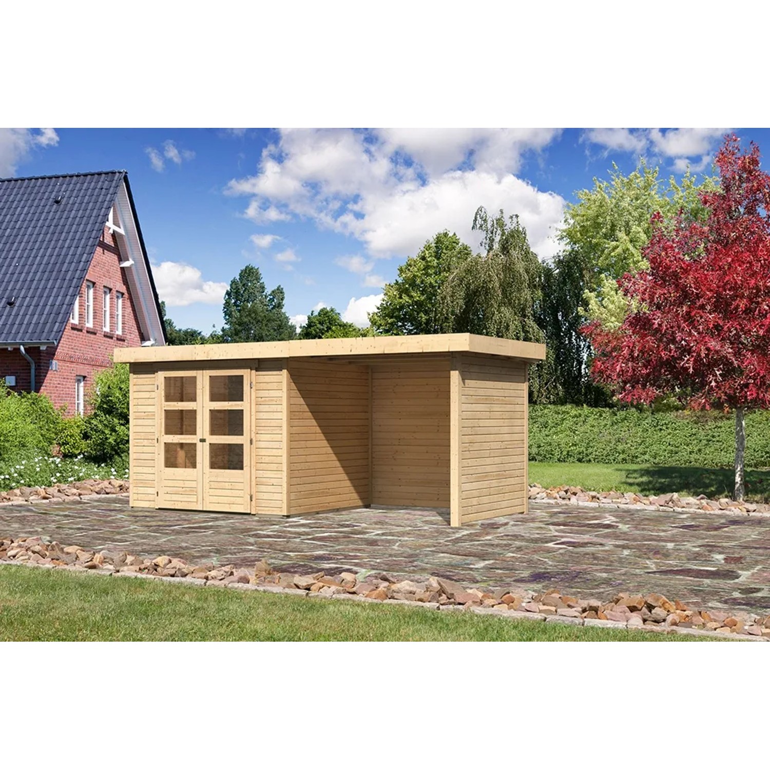 Karibu Holz-Gartenhaus Boras Natur Unbehandelt 238 cm x 213 cm