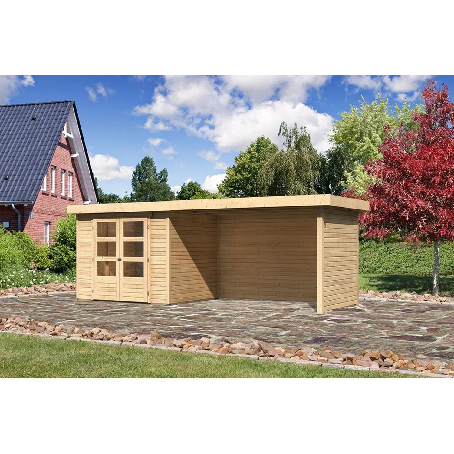 Karibu Holz-Gartenhaus Boras Natur Unbehandelt 238 cm x 213 cm