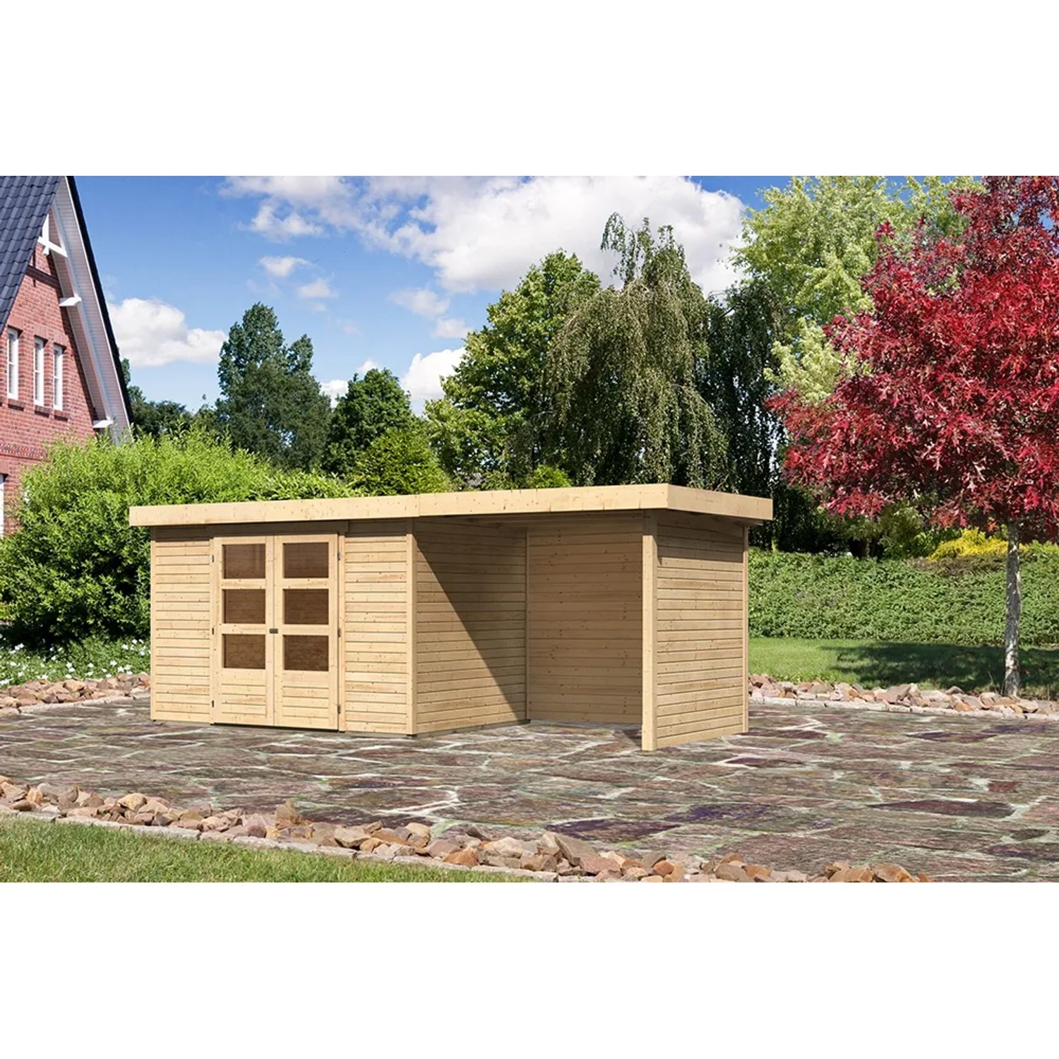 Karibu Holz-Gartenhaus Boras Natur Unbehandelt 298 cm x 213 cm