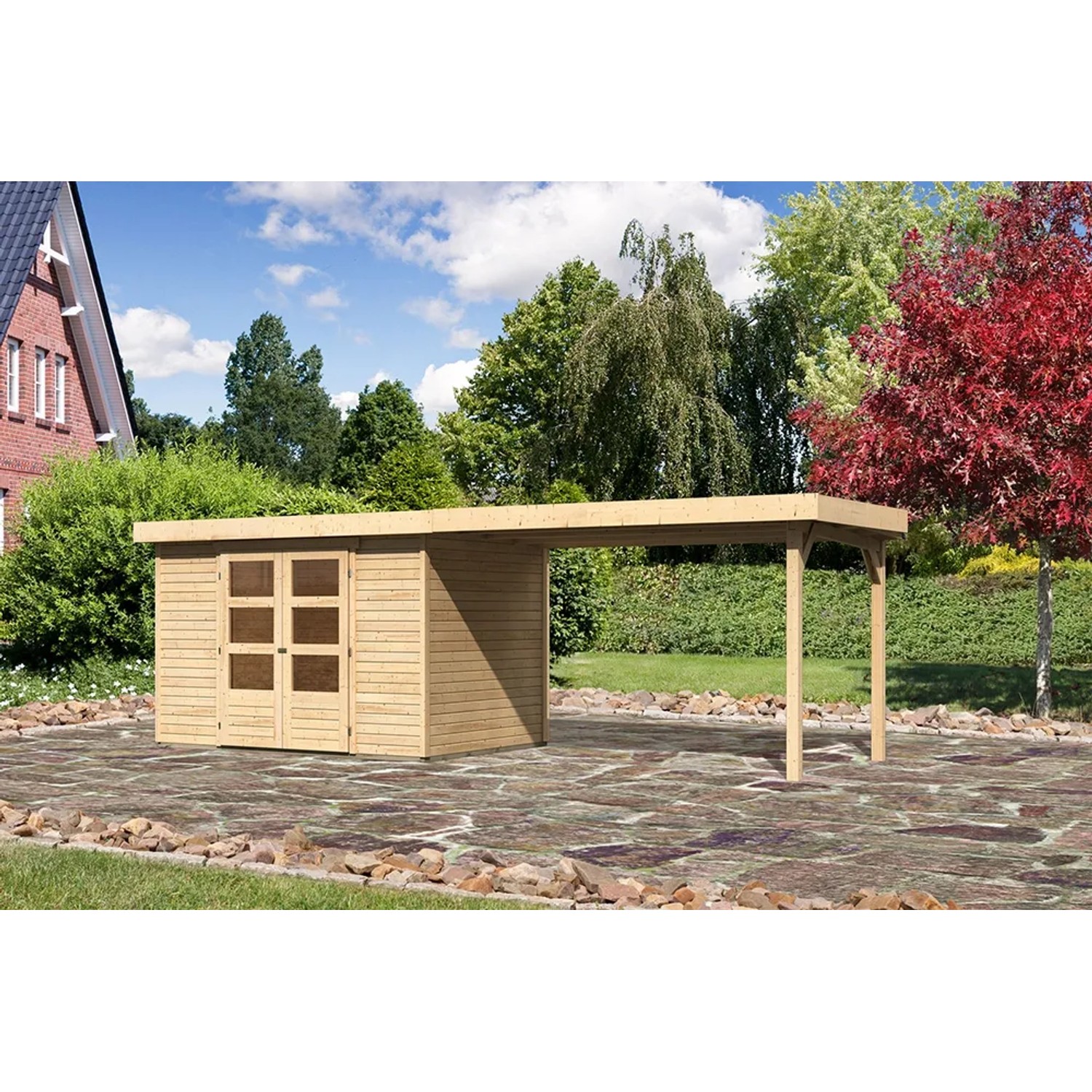 Karibu Holz-Gartenhaus Boras Natur Unbehandelt 298 cm x 213 cm
