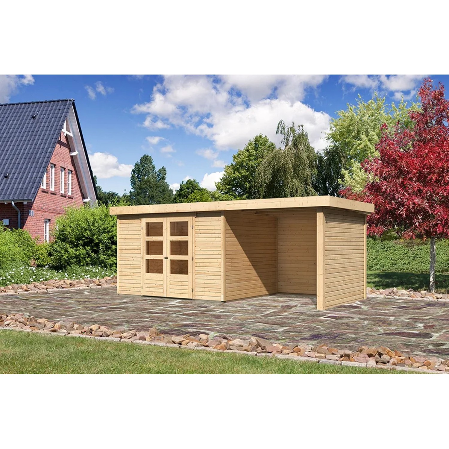 Karibu Holz-Gartenhaus Boras Natur Flachdach Unbehandelt 298 cm x 242 cm