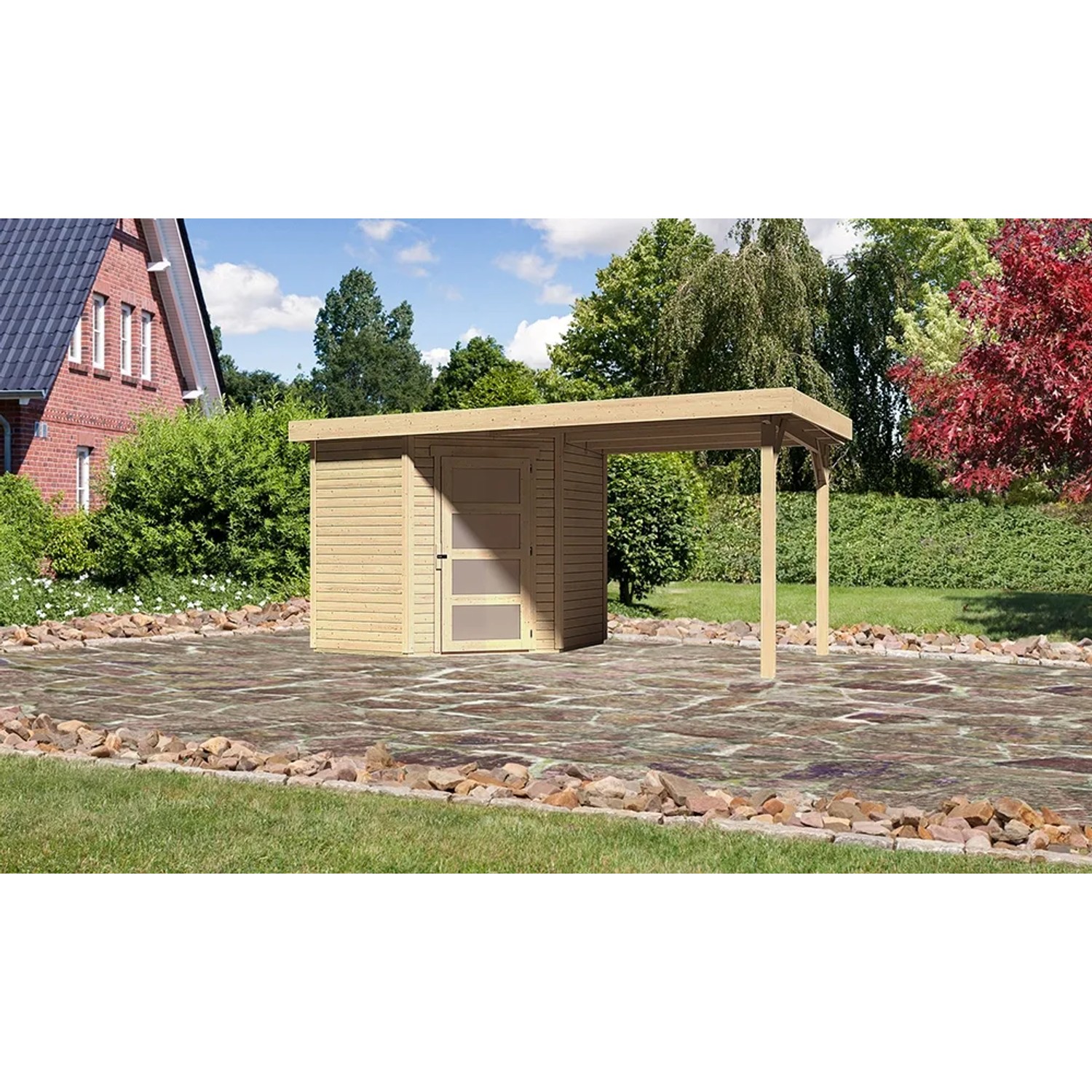 Karibu Holz-Gartenhaus Linköbing Natur Flachdach Unbehandelt 209 cm x 213 cm