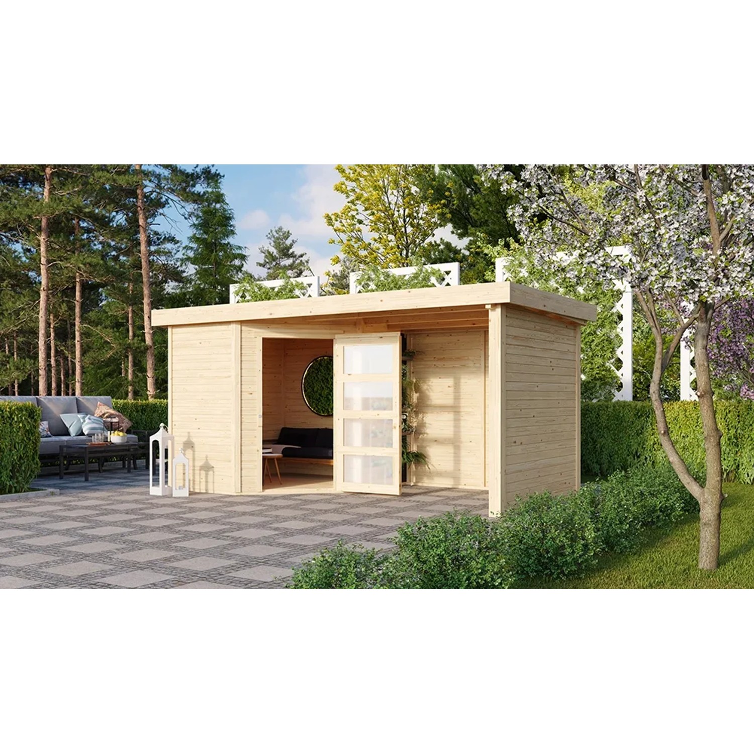 Karibu Holz-Gartenhaus Linköbing Natur Flachdach Unbehandelt 209 cm x 213 cm