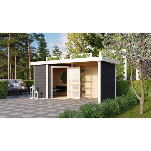 Karibu Holz-Gartenhaus Terragrau Flachdach Lackiert 209 cm x 213 cm