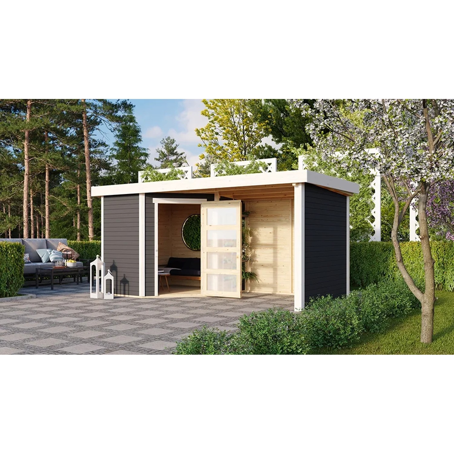 Karibu Holz-Gartenhaus Terragrau Flachdach Lackiert 209 cm x 213 cm