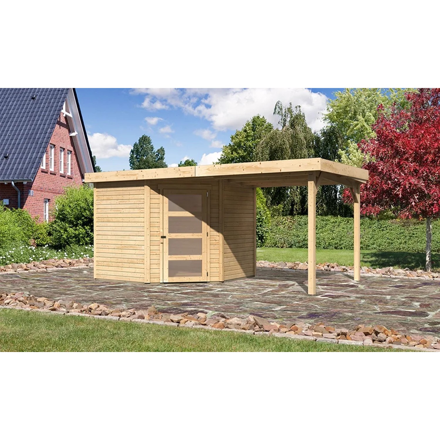 Karibu Holz-Gartenhaus Linköbing Natur Pultdach Unbehandelt 238 cm x 242 cm