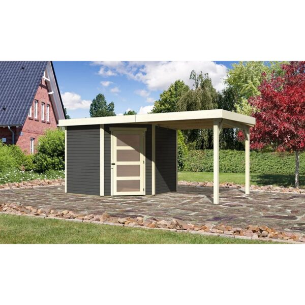 Karibu Holz-Gartenhaus Linköbing Terragrau Pultdach Lackiert 238 cm x 242 cm