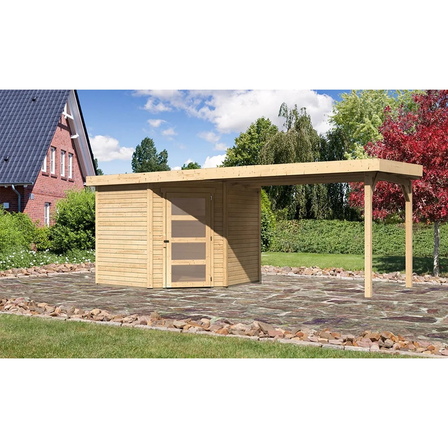 Karibu Holz-Gartenhaus Linköbing Natur Pultdach Unbehandelt 238 cm x 242 cm