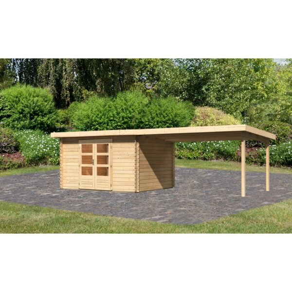 Karibu Holz-Gartenhaus Ängelholm Natur Pultdach Unbehandelt 340 cm x 280 cm