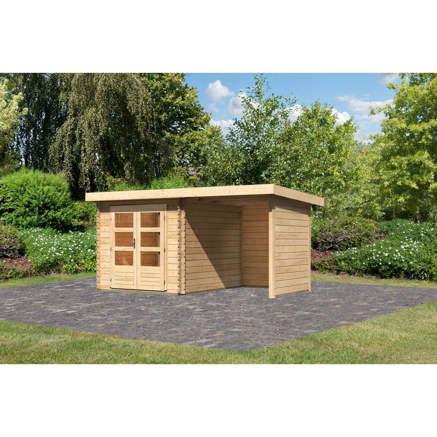 Karibu Holz-Gartenhaus Ängelholm Natur Pultdach Unbehandelt 220 cm x 280 cm