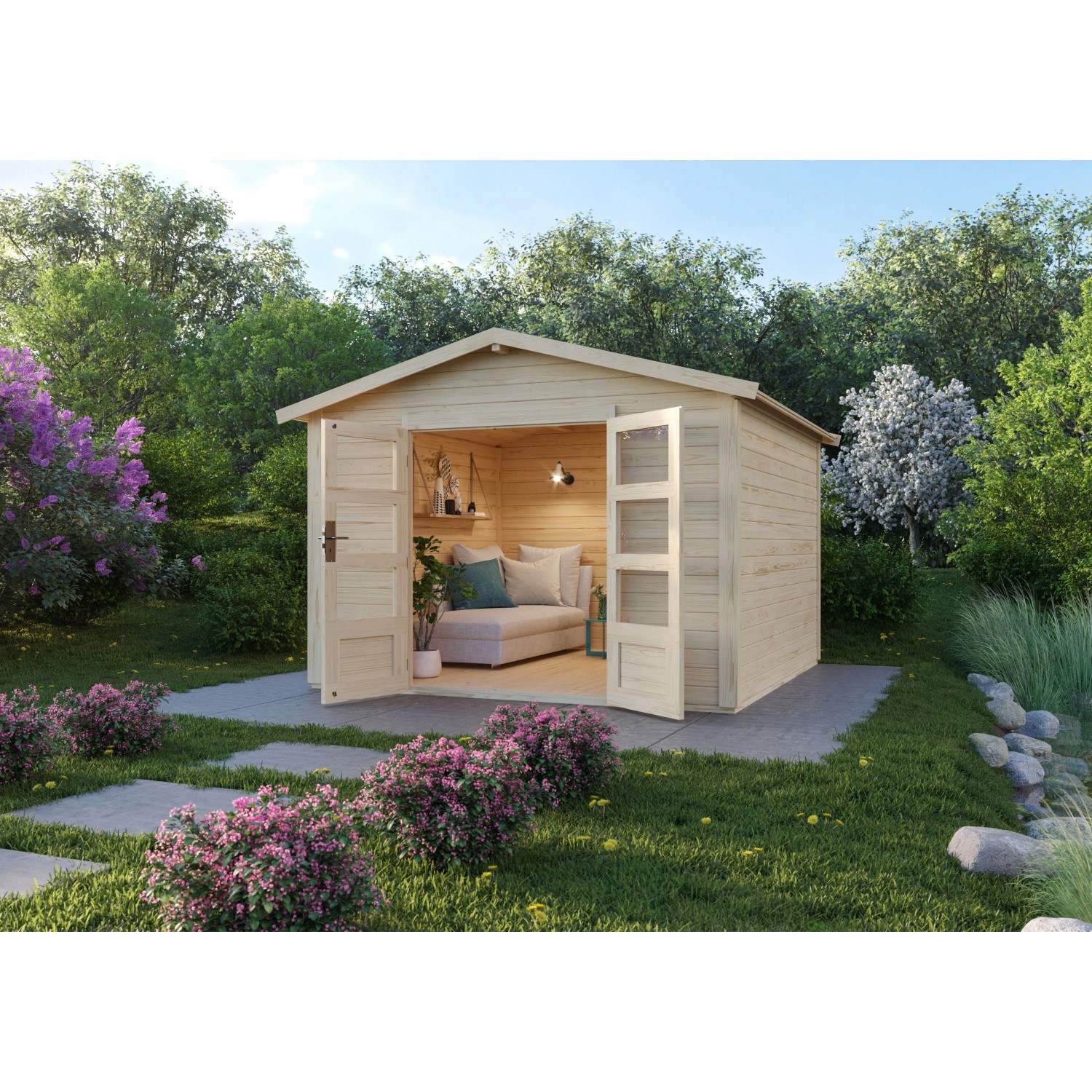 Karibu Holz-Gartenhaus Tessin 2 Natur 300 x 300 cm inkl. Boden