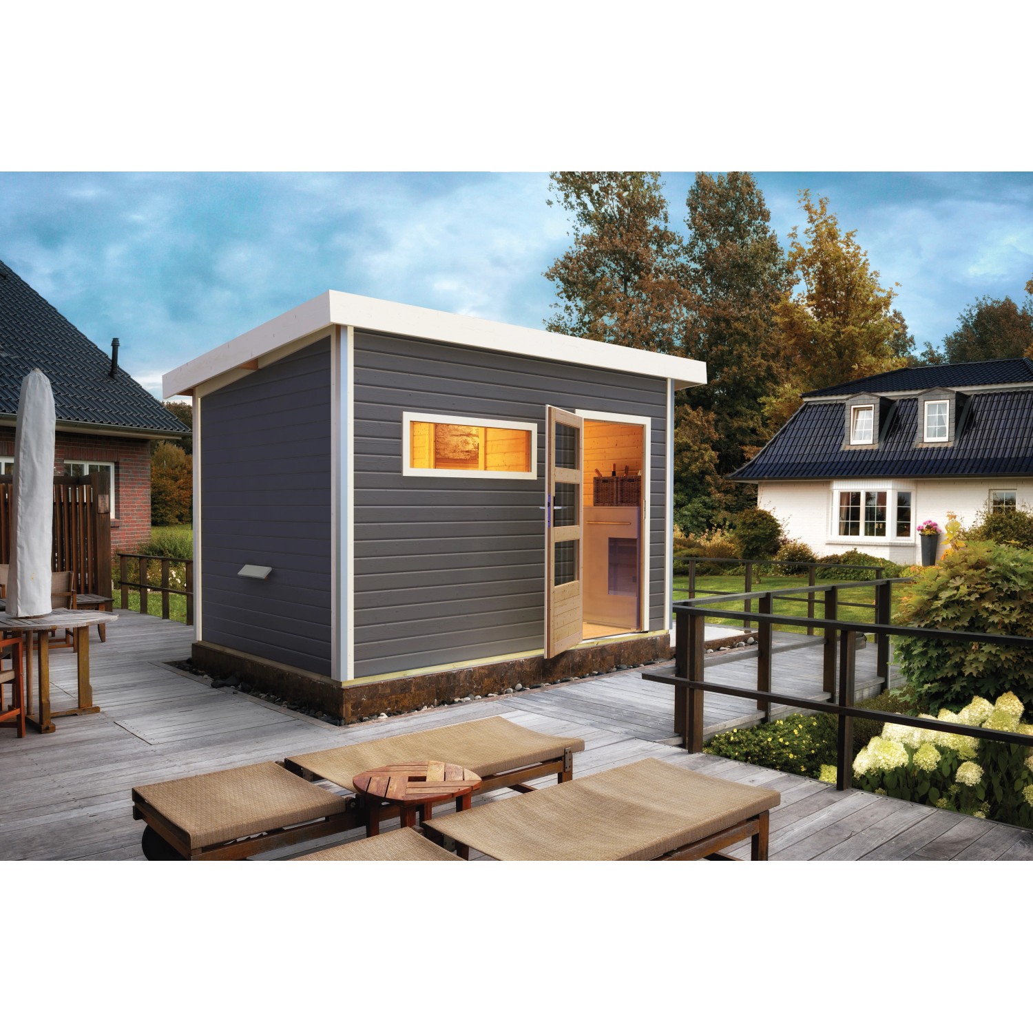 Karibu Saunahaus Hendrik 2 mit Ofen 9kW und externe Steuerung Easy