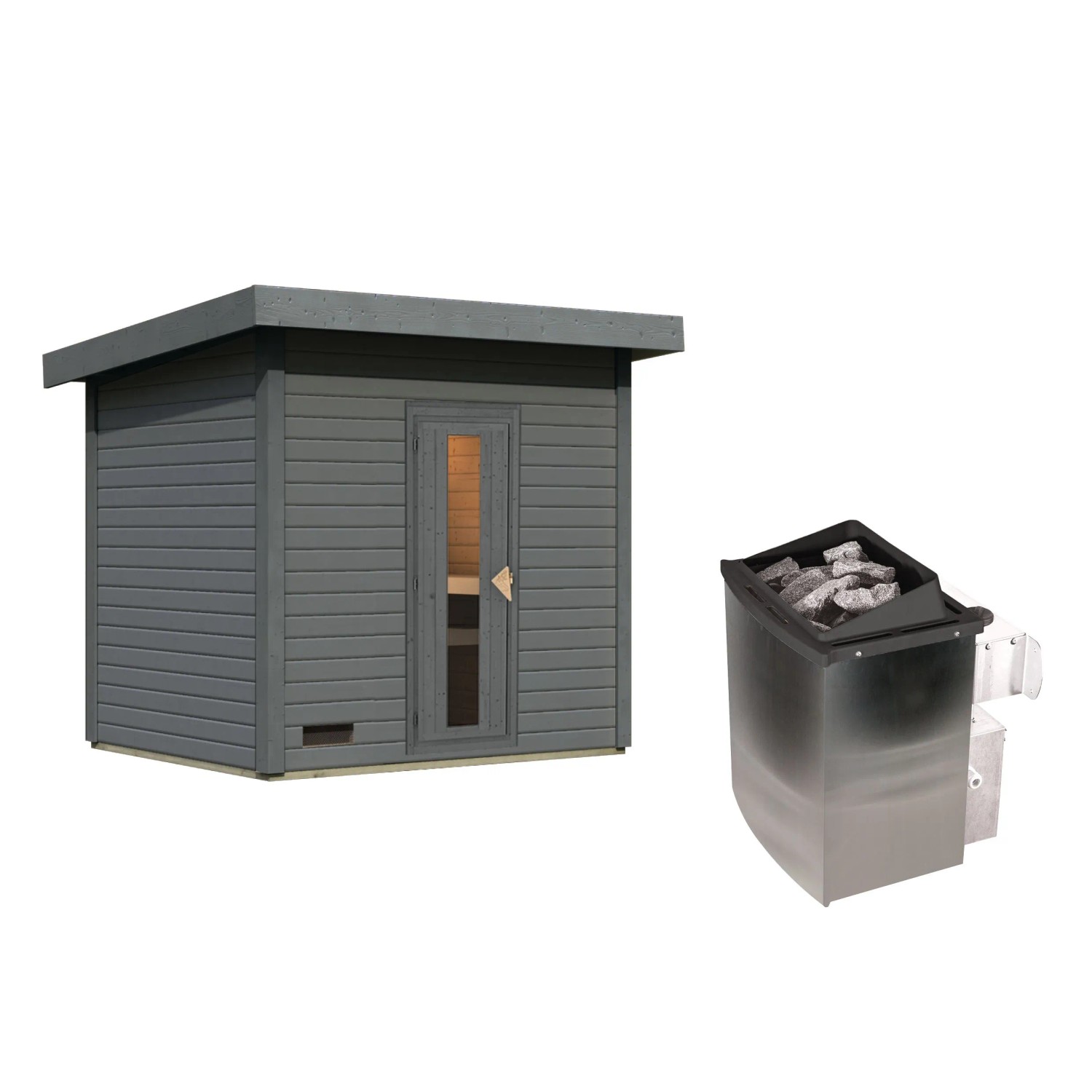 Chillroi Saunahaus 38mm Melo 3 Ofen 9kW Inklusive Steuerung Terragrau