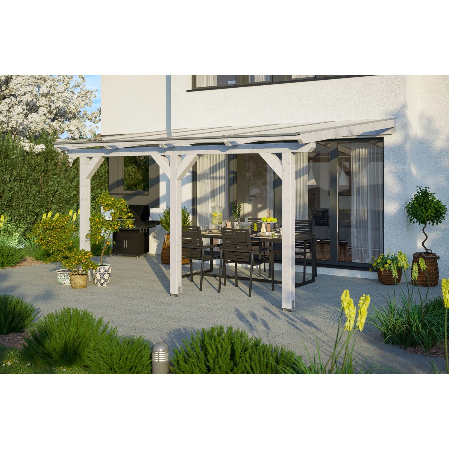 Skan Holz Terrassenüberdachung Andria 434 cm x 300 cm Weiß