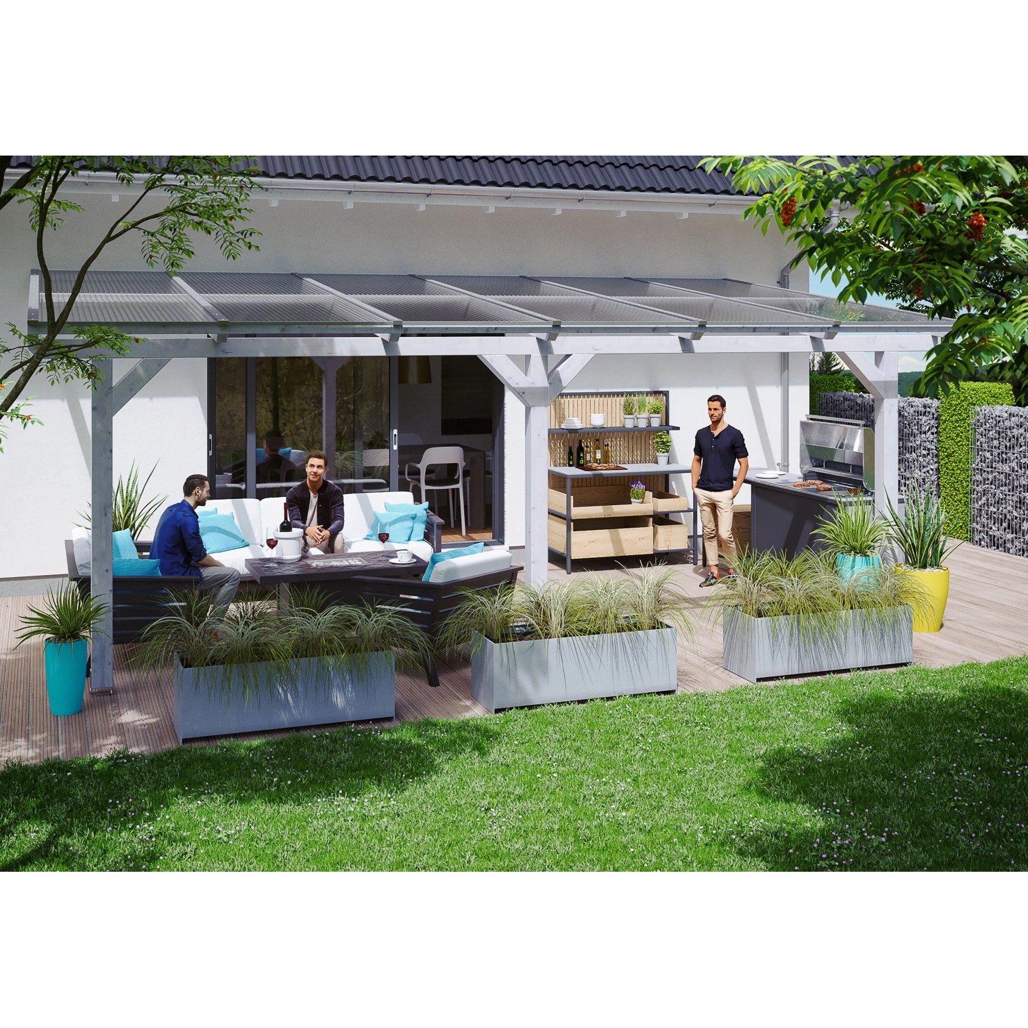 Skan Holz Terrassenüberdachung Andria 648 cm x 300 cm Weiß