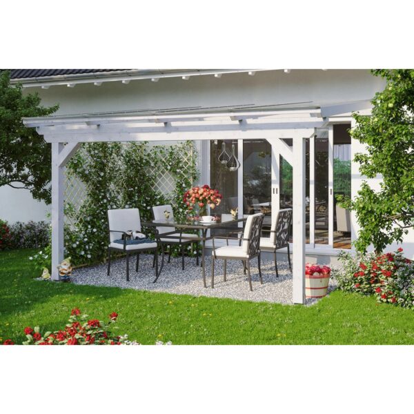 Skan Holz Terrassenüberdachung Ancona 434 cm x 350 cm Weiß