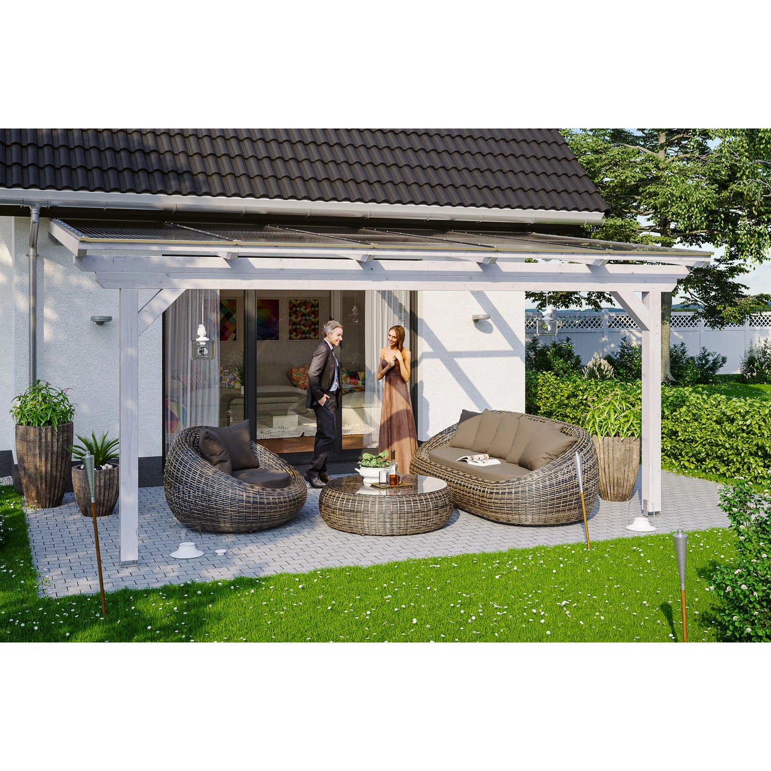 Skan Holz Terrassenüberdachung Ancona 541 cm x 300 cm Weiß